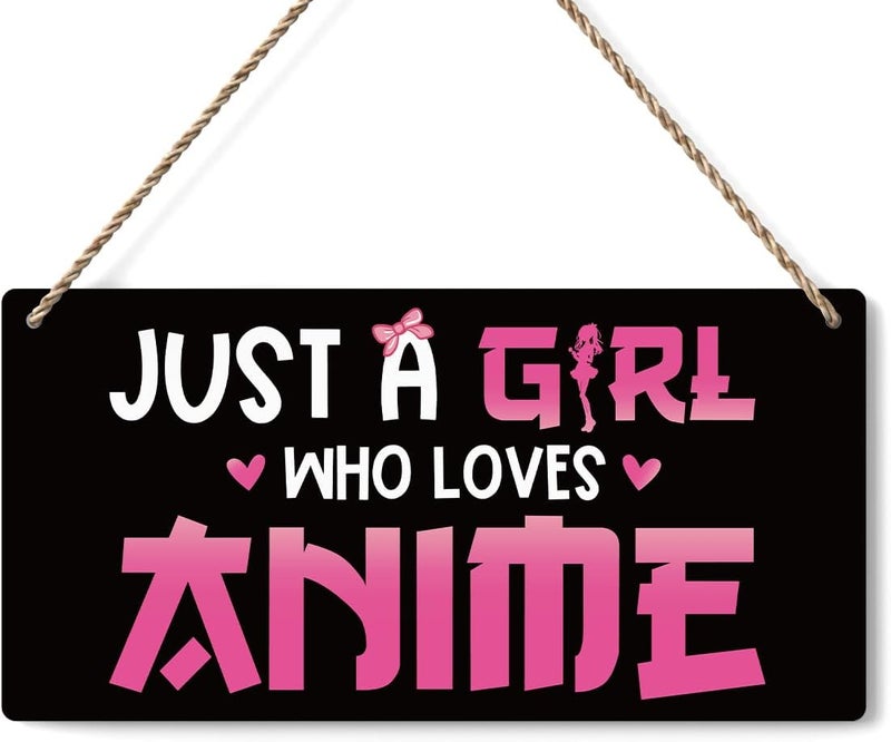 BELLOWDEER Anime Wall Decor Anime Room Decor Anime Gifts for Girls Anime Gifts for Women, Just a Girl Who Loves Anime Wooden Sign Wall Art Decor for Farmhouse Home Porch Bedroom Living Room Office Party - Image 1